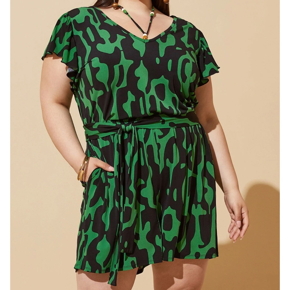 Ashley Stewart Green and Black Rompers
